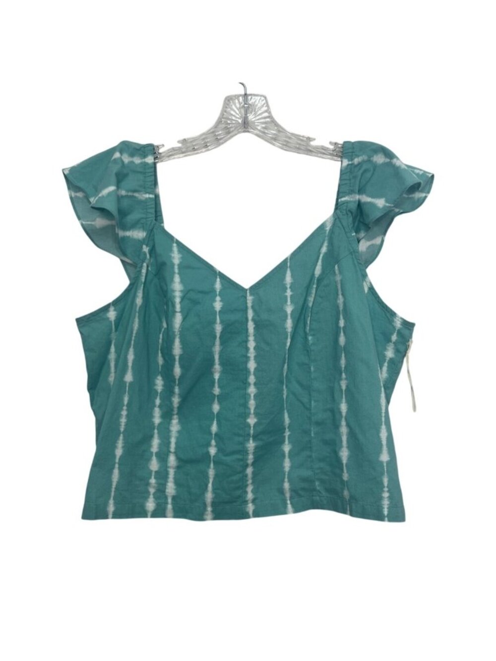 ANA Tie Dye Top Shirt Womens XXL Green New WOT VNeck Ruffle Sleeve Cotton